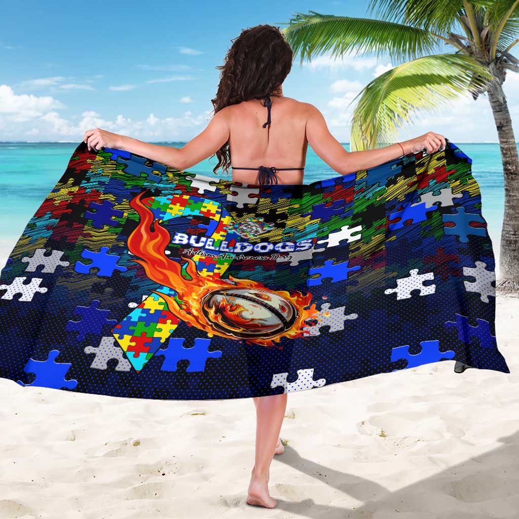 Bulldogs Autism Awareness Sarong Puzzle Flames Rugby Ball