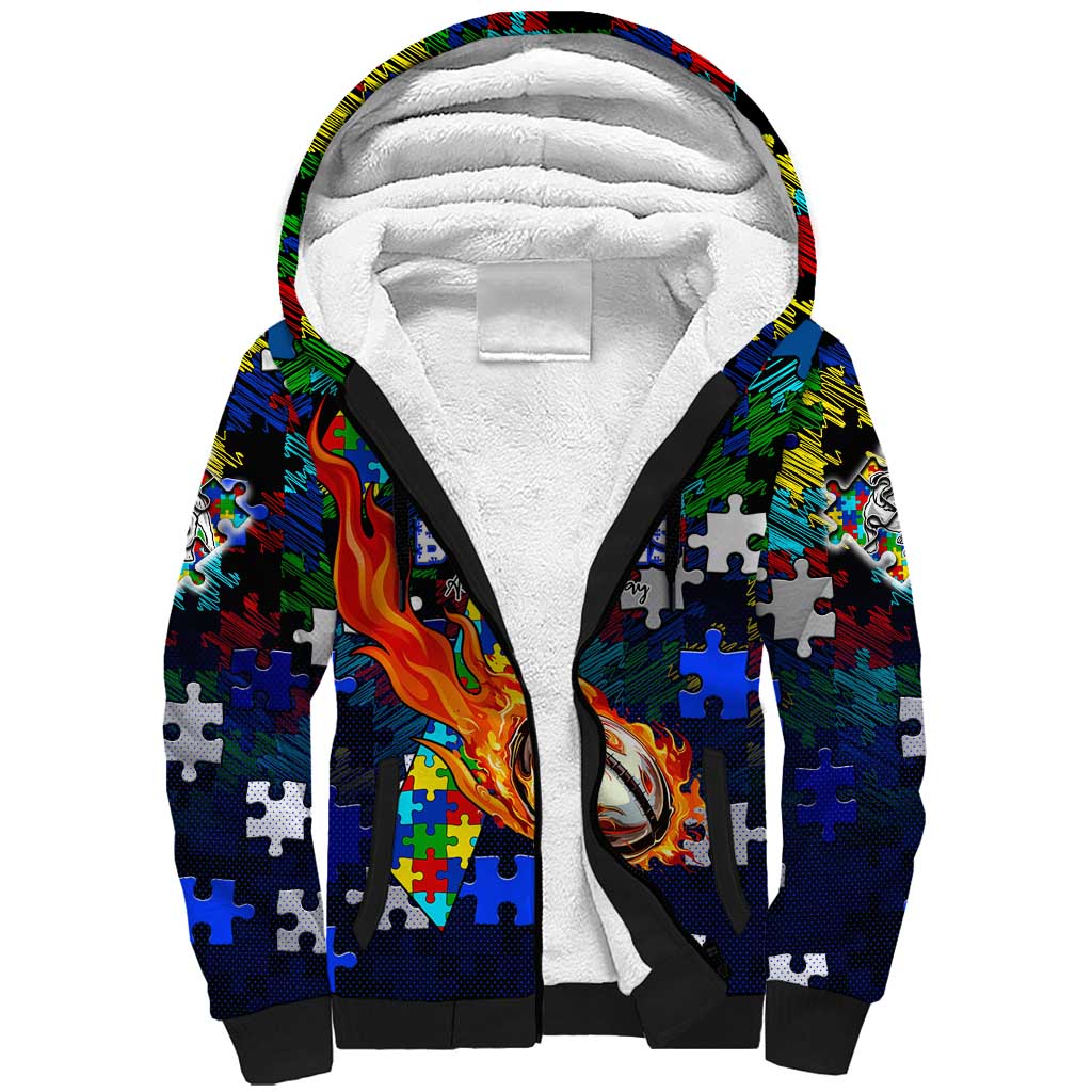 Bulldogs Autism Awareness Sherpa Hoodie Puzzle Flames Rugby Ball