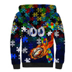 Bulldogs Autism Awareness Sherpa Hoodie Puzzle Flames Rugby Ball