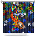 Bulldogs Autism Awareness Shower Curtain Puzzle Flames Rugby Ball