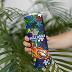 Bulldogs Autism Awareness Skinny Tumbler Puzzle Flames Rugby Ball
