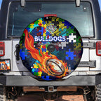 Bulldogs Autism Awareness Spare Tire Cover Puzzle Flames Rugby Ball