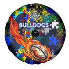 Bulldogs Autism Awareness Spare Tire Cover Puzzle Flames Rugby Ball