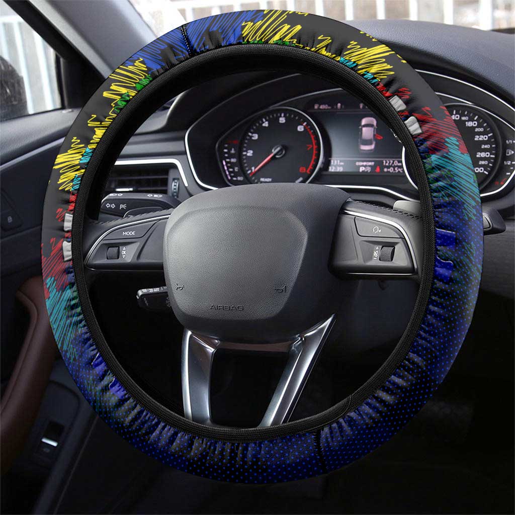Bulldogs Autism Awareness Steering Wheel Cover Puzzle Flames Rugby Ball