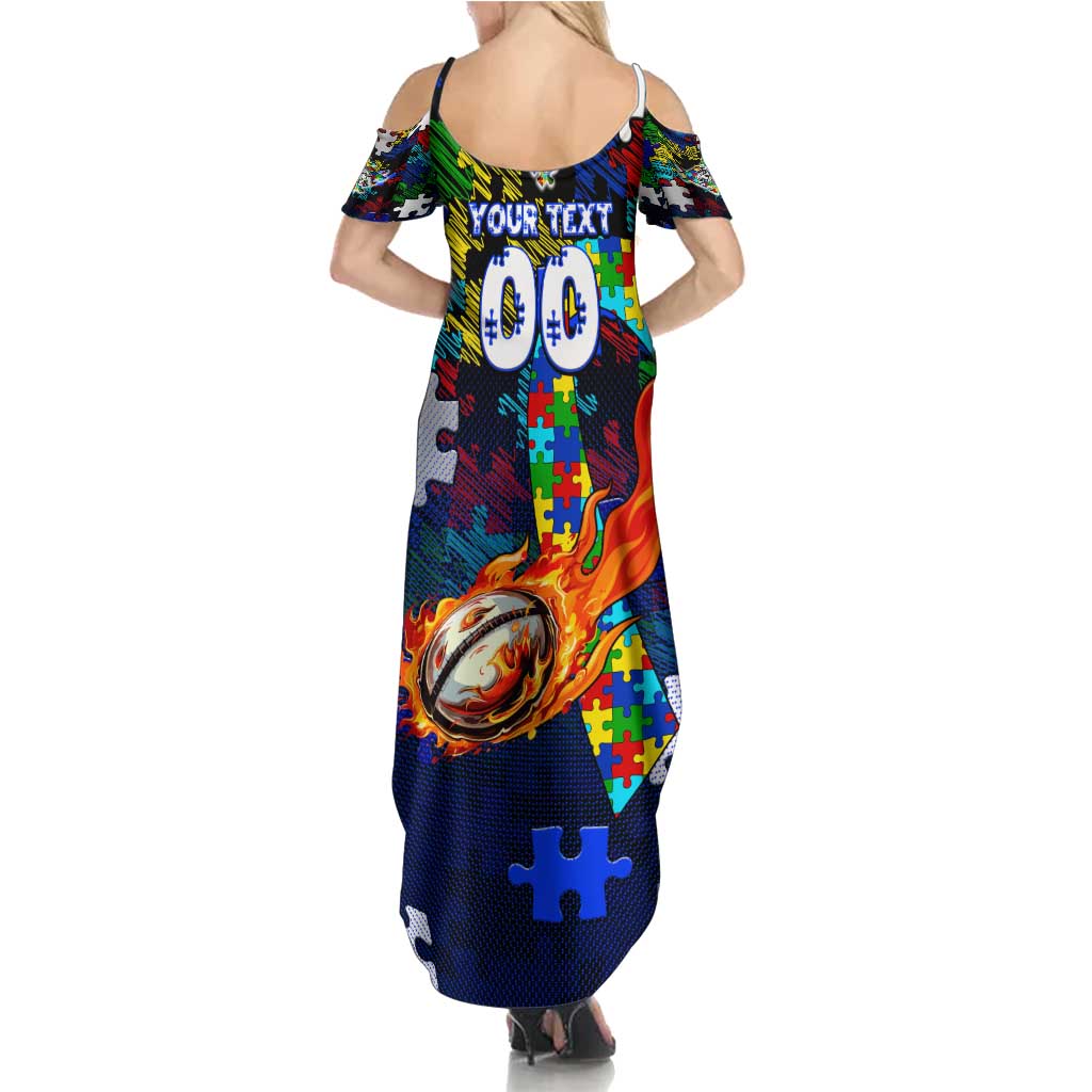 Bulldogs Autism Awareness Summer Maxi Dress Puzzle Flames Rugby Ball