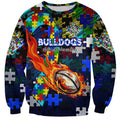 Bulldogs Autism Awareness Sweatshirt Puzzle Flames Rugby Ball