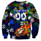 Bulldogs Autism Awareness Sweatshirt Puzzle Flames Rugby Ball