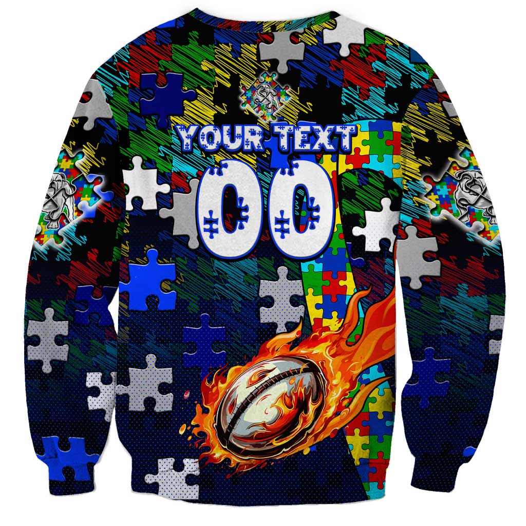 Bulldogs Autism Awareness Sweatshirt Puzzle Flames Rugby Ball