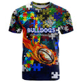 Bulldogs Autism Awareness T Shirt Puzzle Flames Rugby Ball