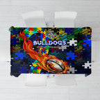 Bulldogs Autism Awareness Tablecloth Puzzle Flames Rugby Ball