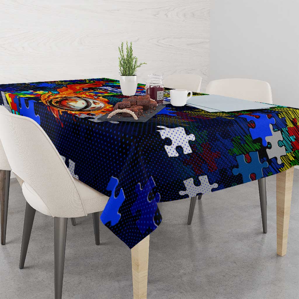 Bulldogs Autism Awareness Tablecloth Puzzle Flames Rugby Ball