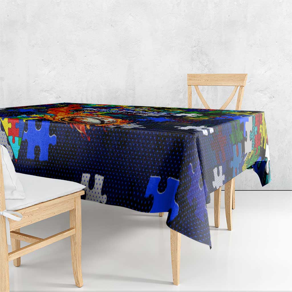 Bulldogs Autism Awareness Tablecloth Puzzle Flames Rugby Ball