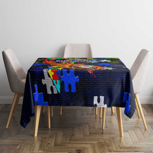 Bulldogs Autism Awareness Tablecloth Puzzle Flames Rugby Ball