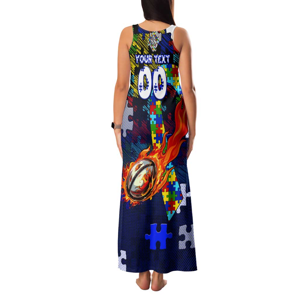 Bulldogs Autism Awareness Tank Maxi Dress Puzzle Flames Rugby Ball