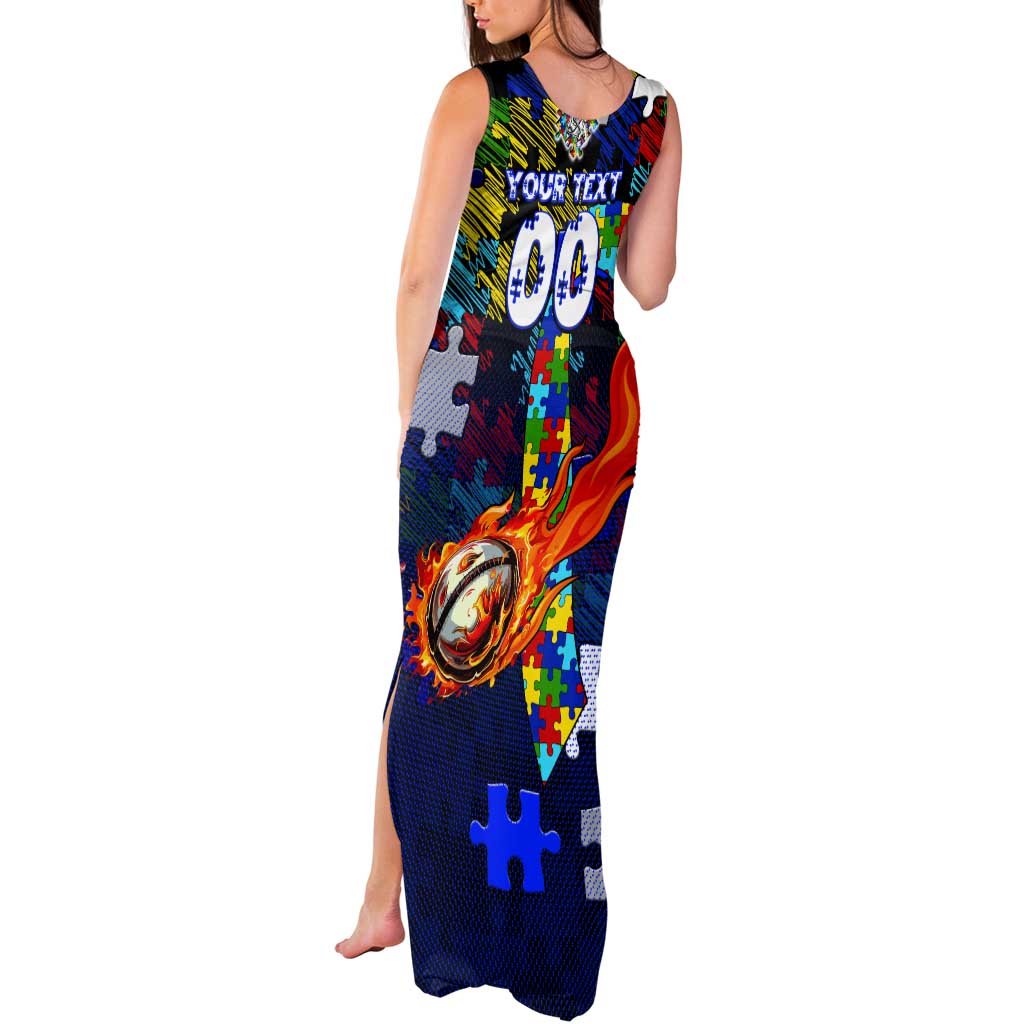 Bulldogs Autism Awareness Tank Maxi Dress Puzzle Flames Rugby Ball