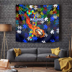 Bulldogs Autism Awareness Tapestry Puzzle Flames Rugby Ball