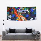 Bulldogs Autism Awareness Tapestry Puzzle Flames Rugby Ball
