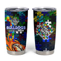 Bulldogs Autism Awareness Tumbler Cup Puzzle Flames Rugby Ball