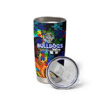 Bulldogs Autism Awareness Tumbler Cup Puzzle Flames Rugby Ball