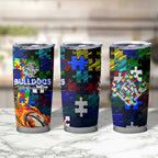 Bulldogs Autism Awareness Tumbler Cup Puzzle Flames Rugby Ball