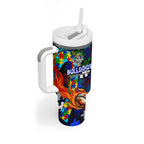 Bulldogs Autism Awareness Tumbler With Handle Puzzle Flames Rugby Ball