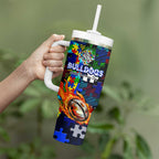 Bulldogs Autism Awareness Tumbler With Handle Puzzle Flames Rugby Ball