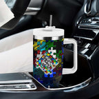 Bulldogs Autism Awareness Tumbler With Handle Puzzle Flames Rugby Ball