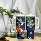 Bulldogs Autism Awareness Tumbler With Handle Puzzle Flames Rugby Ball