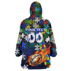 Bulldogs Autism Awareness Wearable Blanket Hoodie Puzzle Flames Rugby Ball