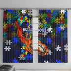 Bulldogs Autism Awareness Window Curtain Puzzle Flames Rugby Ball