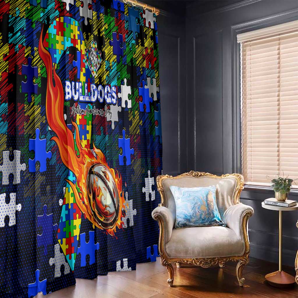 Bulldogs Autism Awareness Window Curtain Puzzle Flames Rugby Ball