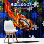 Bulldogs Autism Awareness Window Curtain Puzzle Flames Rugby Ball
