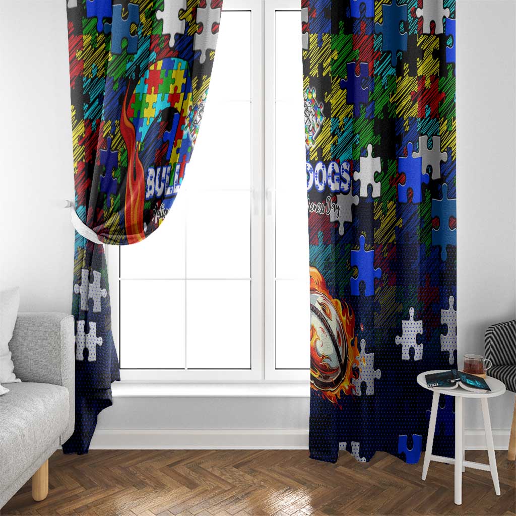 Bulldogs Autism Awareness Window Curtain Puzzle Flames Rugby Ball