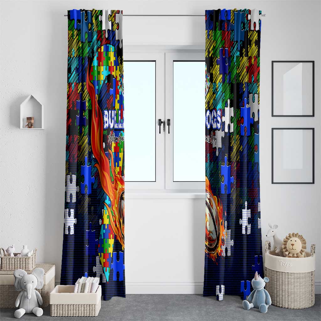 Bulldogs Autism Awareness Window Curtain Puzzle Flames Rugby Ball