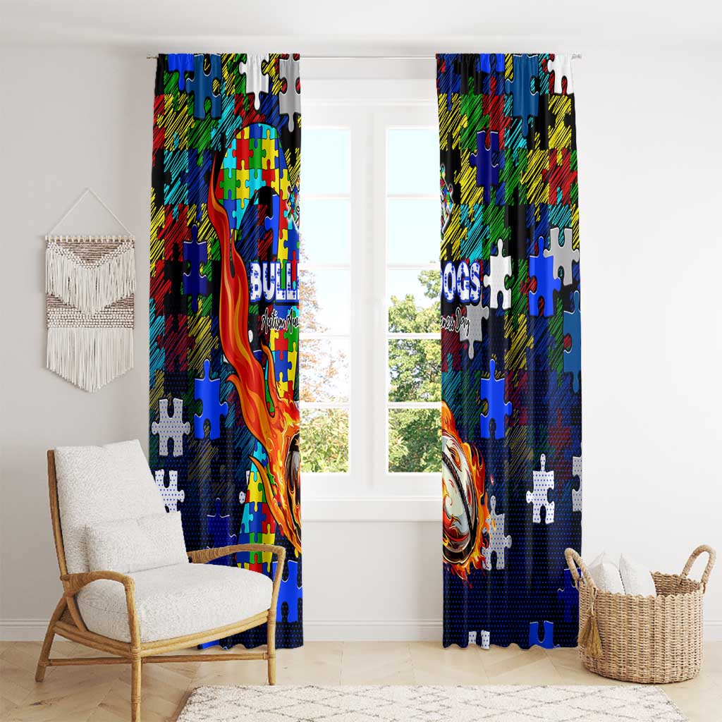 Bulldogs Autism Awareness Window Curtain Puzzle Flames Rugby Ball