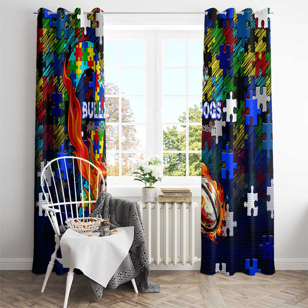 Bulldogs Autism Awareness Window Curtain Puzzle Flames Rugby Ball