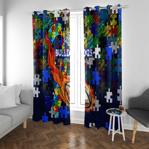 Bulldogs Autism Awareness Window Curtain Puzzle Flames Rugby Ball