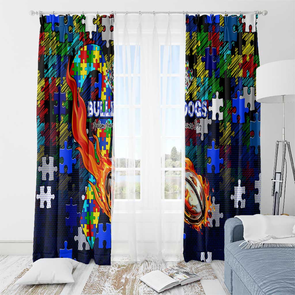Bulldogs Autism Awareness Window Curtain Puzzle Flames Rugby Ball