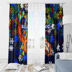 Bulldogs Autism Awareness Window Curtain Puzzle Flames Rugby Ball