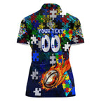 Bulldogs Autism Awareness Women Polo Shirt Puzzle Flames Rugby Ball