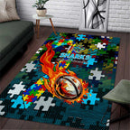 Sharks Autism Awareness Area Rug Puzzle Flames Rugby Ball