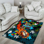 Sharks Autism Awareness Area Rug Puzzle Flames Rugby Ball