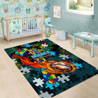 Sharks Autism Awareness Area Rug Puzzle Flames Rugby Ball