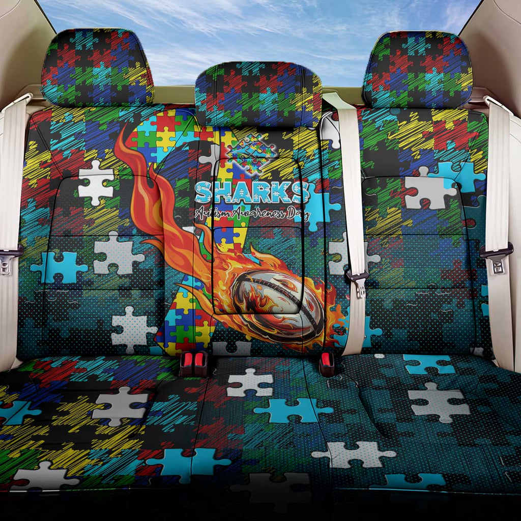 Sharks Autism Awareness Back Car Seat Cover Puzzle Flames Rugby Ball