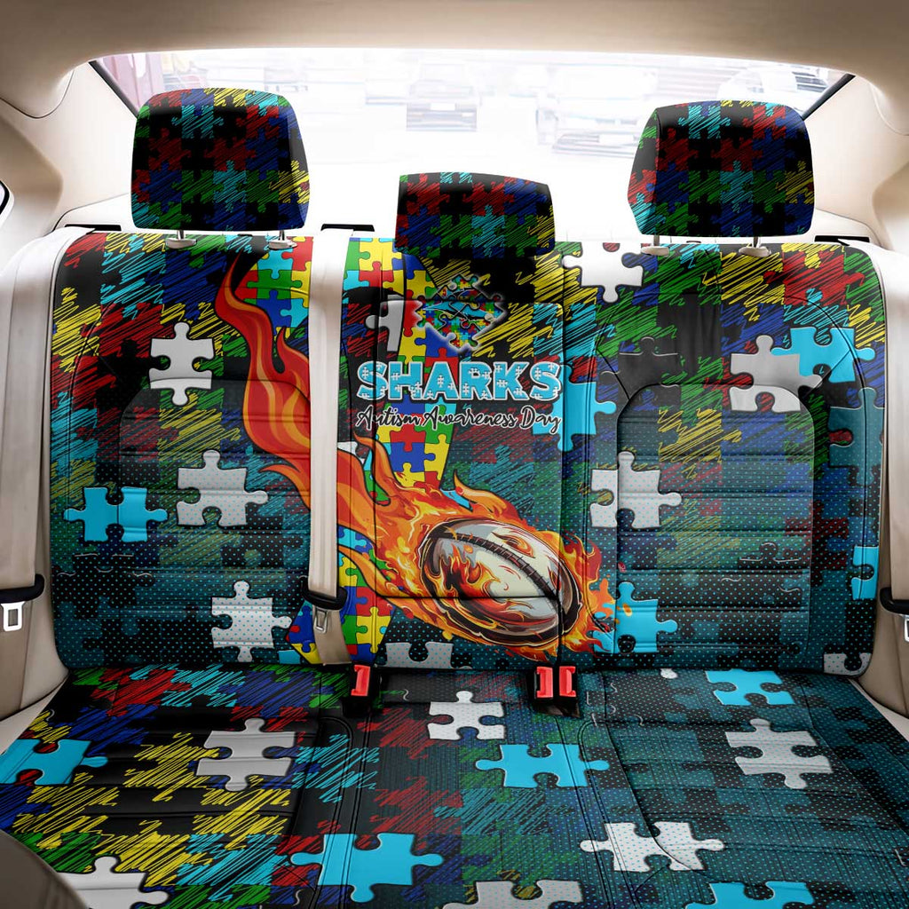 Sharks Autism Awareness Back Car Seat Cover Puzzle Flames Rugby Ball