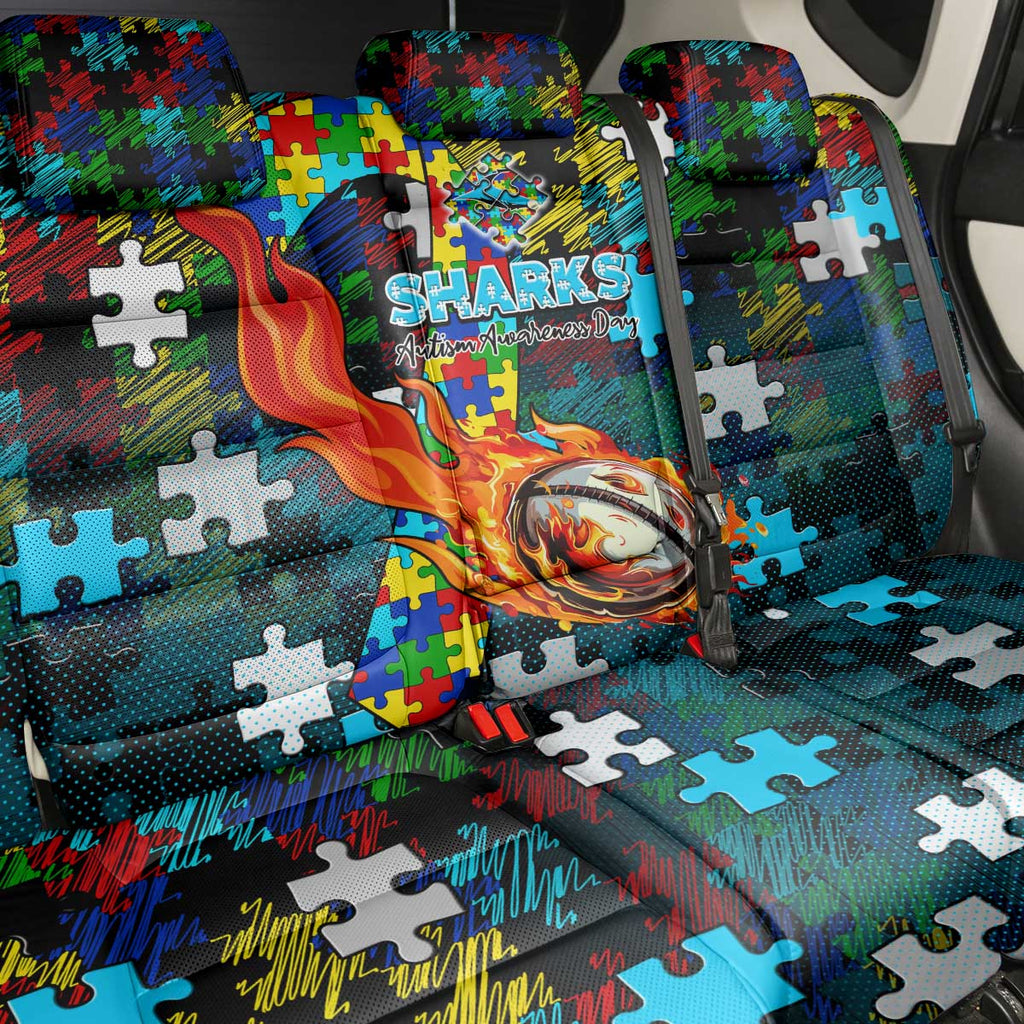 Sharks Autism Awareness Back Car Seat Cover Puzzle Flames Rugby Ball