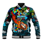 Sharks Autism Awareness Baseball Jacket Puzzle Flames Rugby Ball