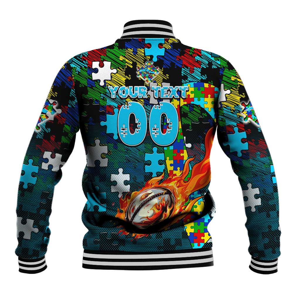 Sharks Autism Awareness Baseball Jacket Puzzle Flames Rugby Ball