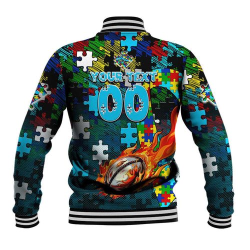Sharks Autism Awareness Baseball Jacket Puzzle Flames Rugby Ball