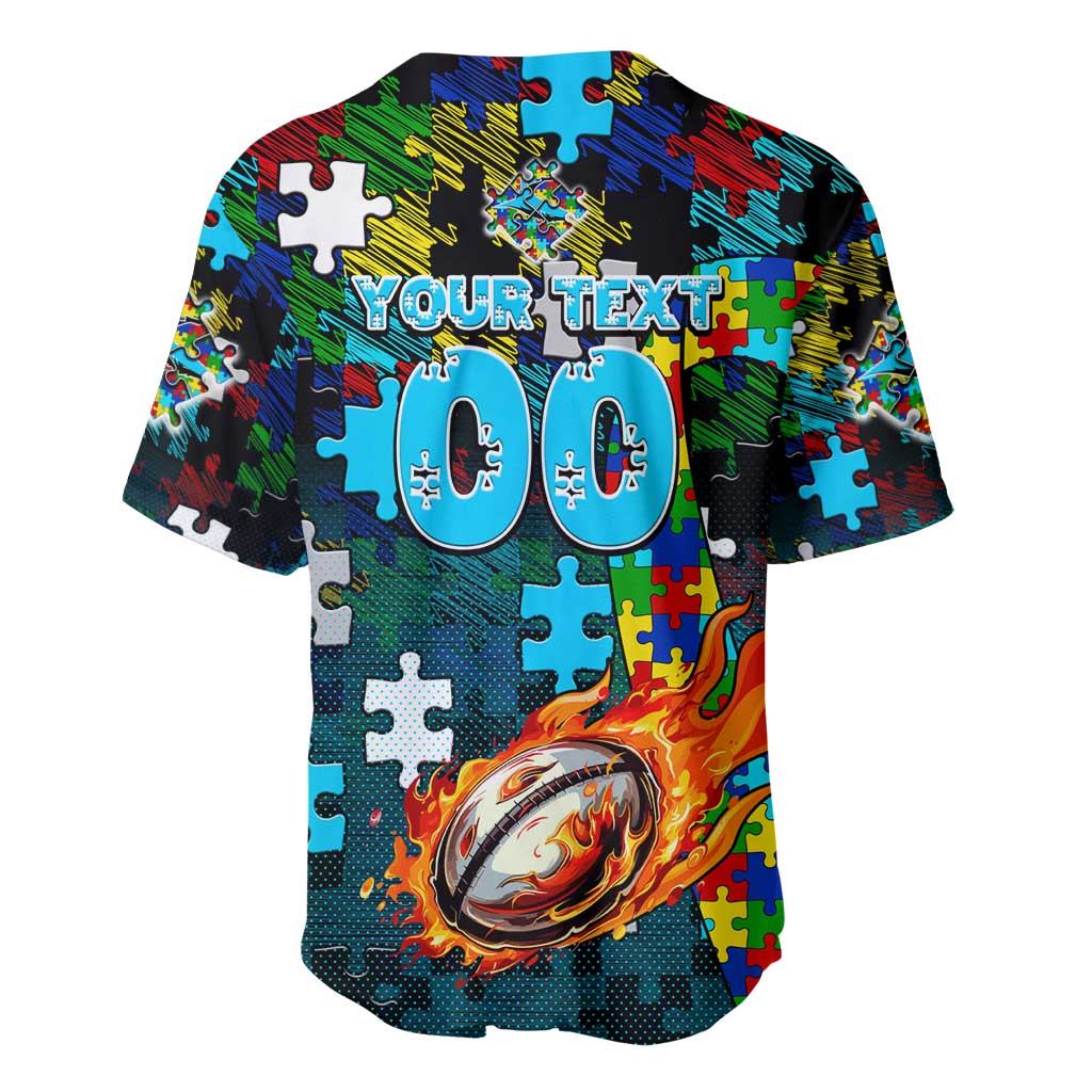 Sharks Autism Awareness Baseball Jersey Puzzle Flames Rugby Ball